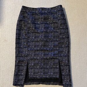 Textured Blue-Black Pencil Skirt with Front Slits